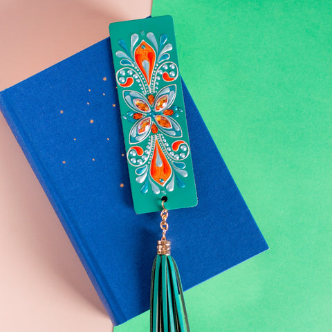 Turquoise & Orange Flowered Bookmark