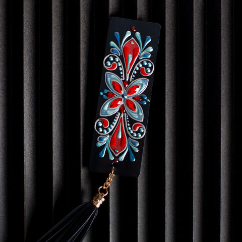 Dark Blue & Red Flowered Bookmark